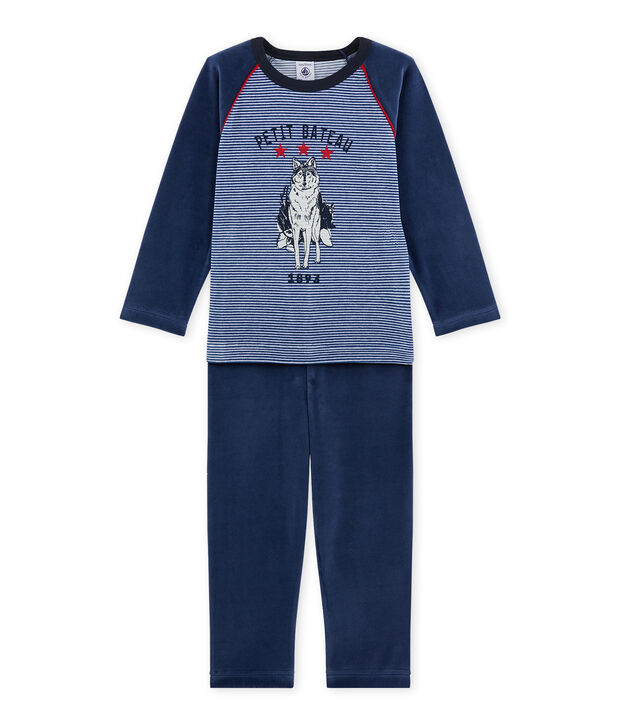 Boy's wolf motif pyjamas blue/blue/white