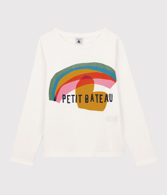 Girls' Long-Sleeved Cotton T-Shirt MARSHMALLOW white