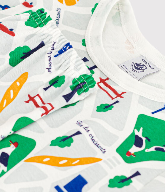 Children's Short Cotton Paris Print Pyjamas MARSHMALLOW white/MEDIEVAL blue/MULTICO