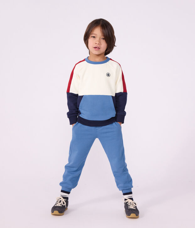 Children's plain colourblock cotton sweatshirt Ecru/multicolor