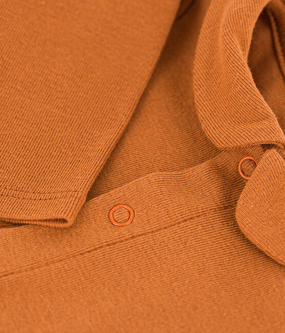 Babies' Long-Sleeved Cotton Bodysuit With Collar ECUREUIL brown