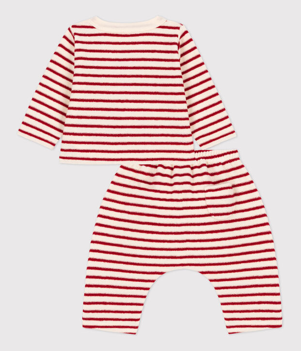 Stripy Cotton Terry Clothing - 2-Piece Set Ecru/red