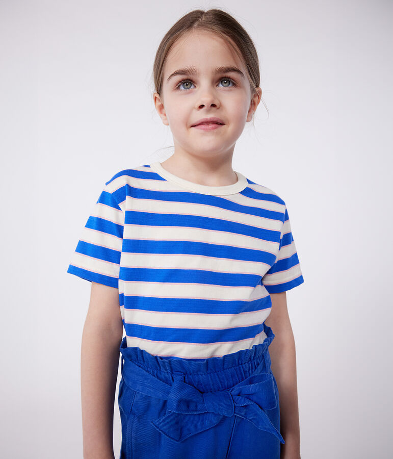 Children's short-sleeved stripy cotton T-shirt Ecru/multicolor