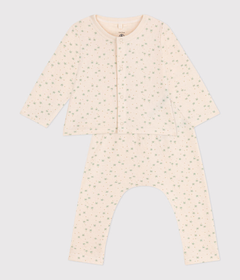 Babies' two-piece cotton outfit Ecru/multicolor