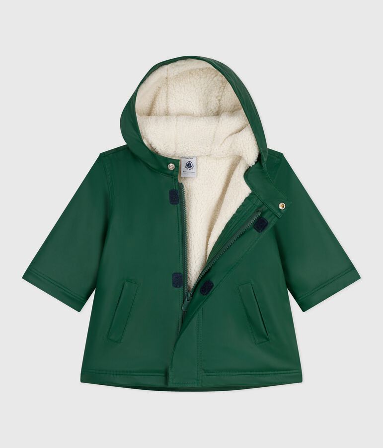 Babies' warm sherpa-lined raincoat green