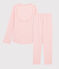 Girls' pinstriped ribbed pyjamas. GRETEL pink/MARSHMALLOW white