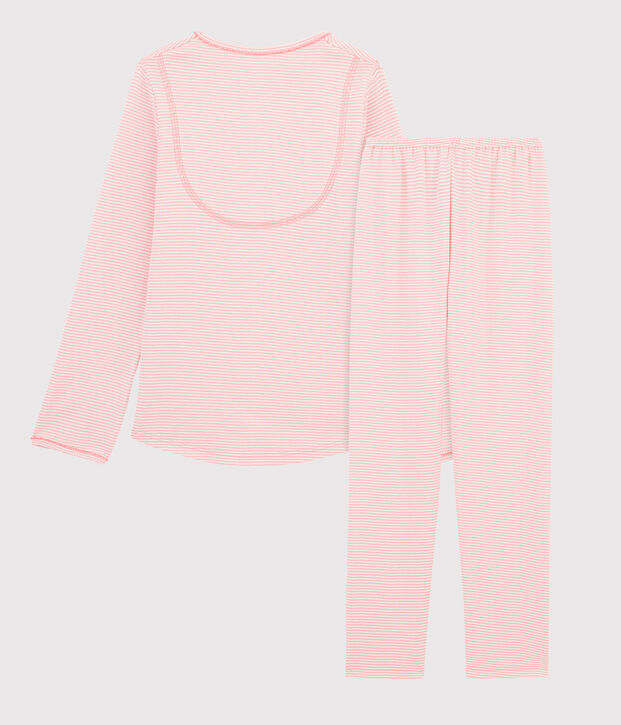 Girls' pinstriped ribbed pyjamas. pink/white