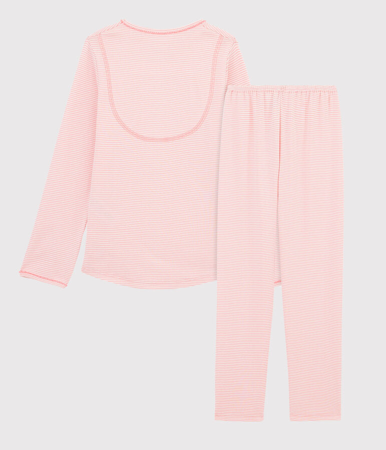 Girls' pinstriped ribbed pyjamas. GRETEL pink/MARSHMALLOW white