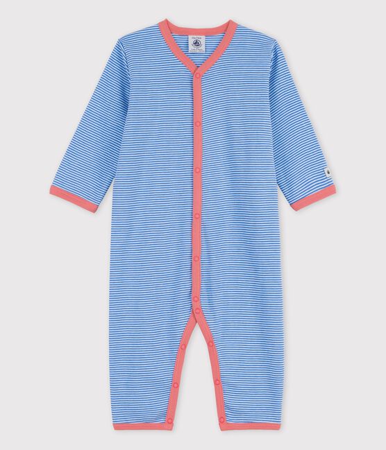 Babies' Stripy Organic Cotton Footless Sleepsuit BRASIER blue/MARSHMALLOW grey