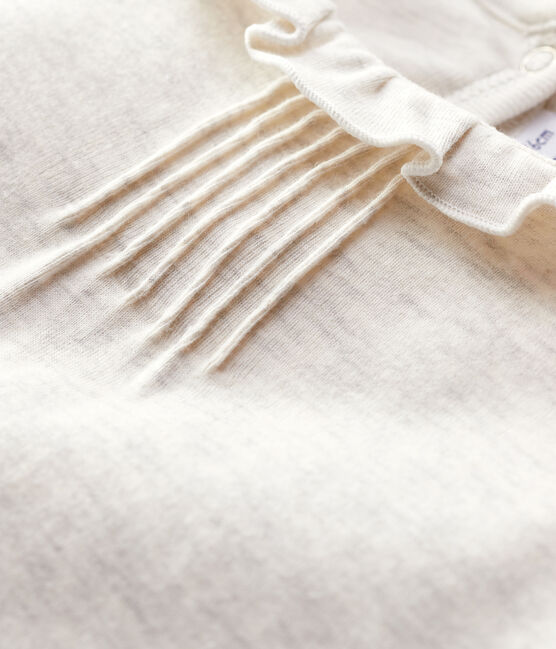 Girls' Long-Sleeved Cotton T-Shirt MONTELIMAR CHINE beige