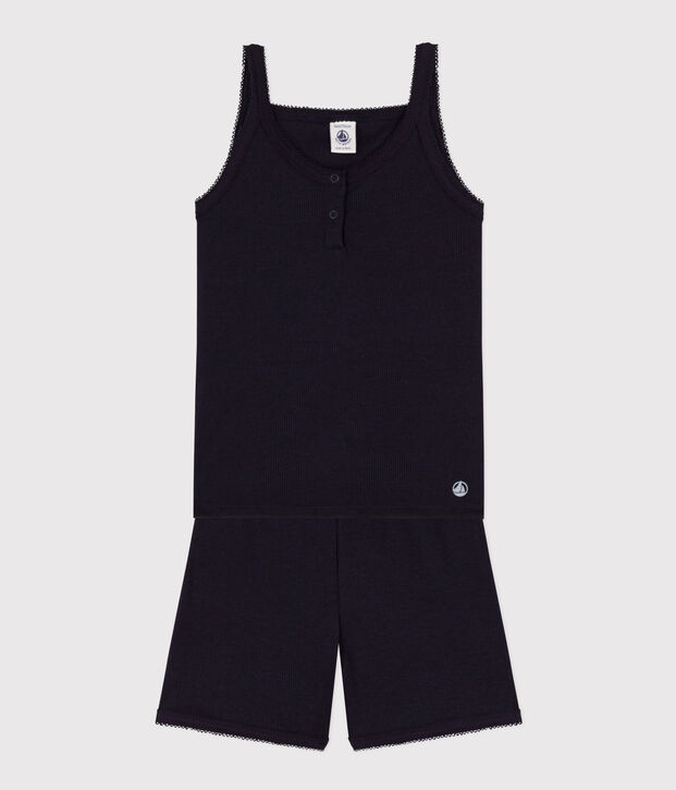 Girls' Plain Cotton and Tencel Short Pyjamas with Straps SMOKING