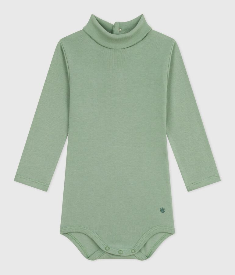 Babies' plain cotton rollneck body green