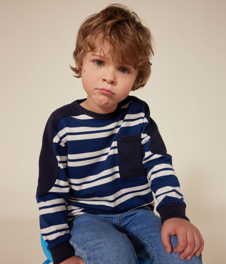 Boys' thick cotton sweatshirt blue/beige