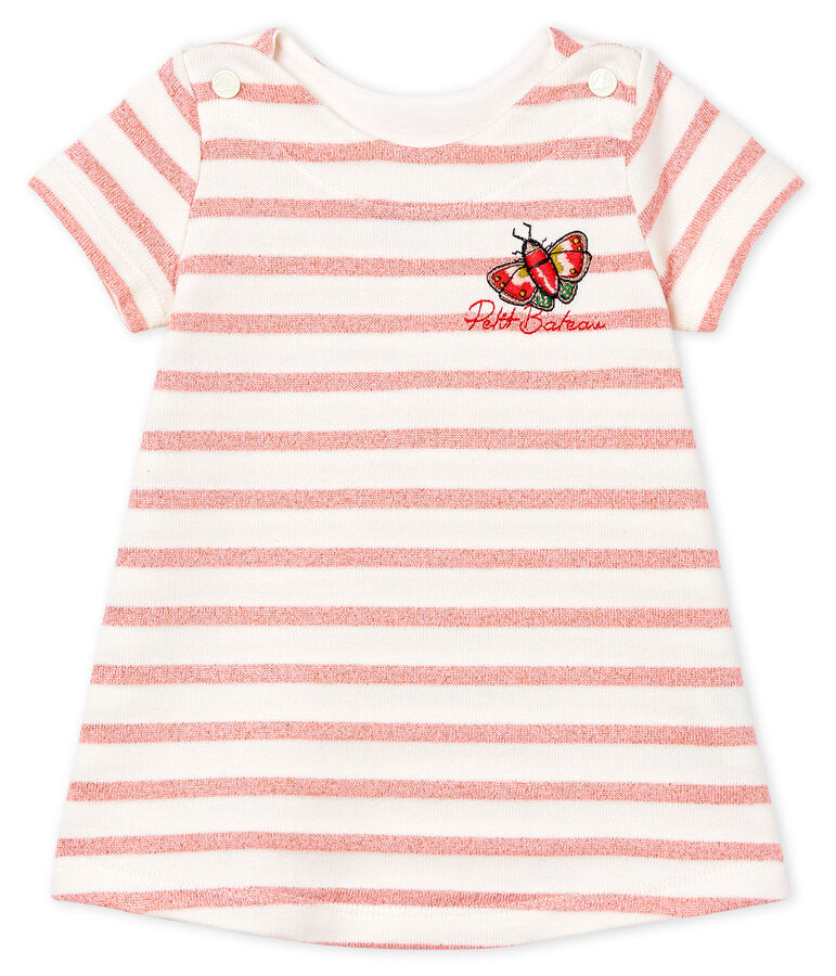 Baby Girls' Short-Sleeved Dress MARSHMALLOW white/JOLI BRILLANT pink