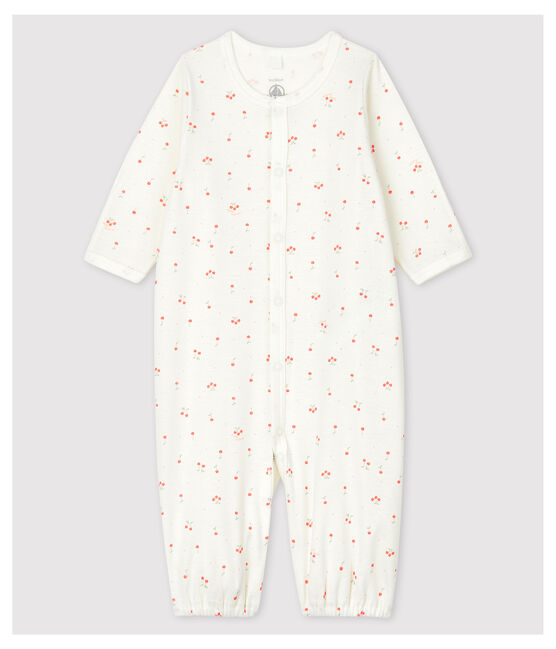 Babies' Cherry Pattern Organic Cotton Jumpsuit/Sleeping Bag MARSHMALLOW white/MULTICO white