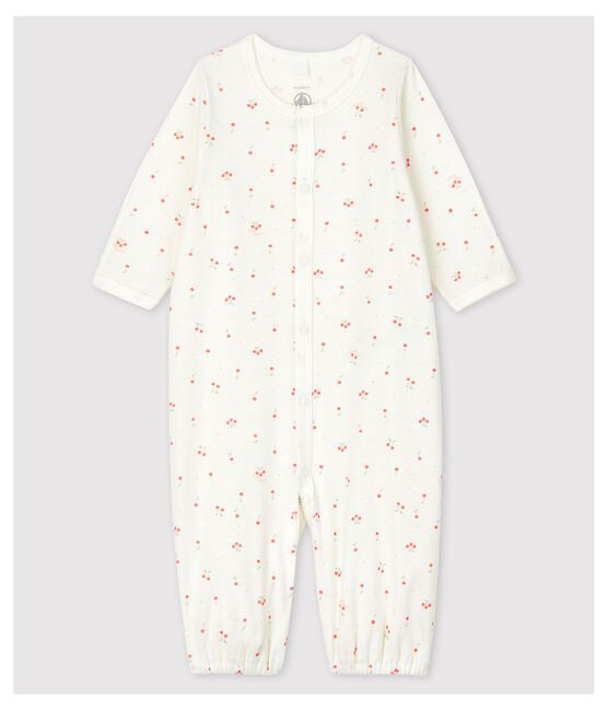 Babies' Cherry Pattern Organic Cotton Jumpsuit/Sleeping Bag MARSHMALLOW white/MULTICO white