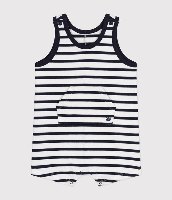 Babies' Striped Jersey Playsuit MARSHMALLOW white/SMOKING blue