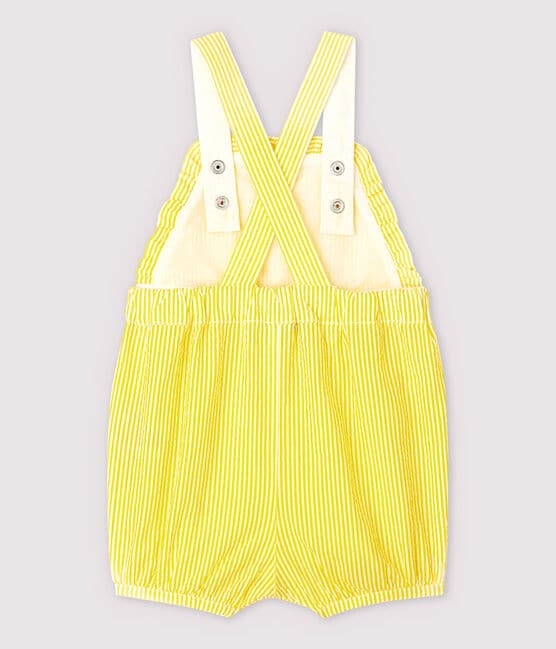 Baby Girls' Stripy Seersucker Dungaree Shorts SHINE yellow/MARSHMALLOW white