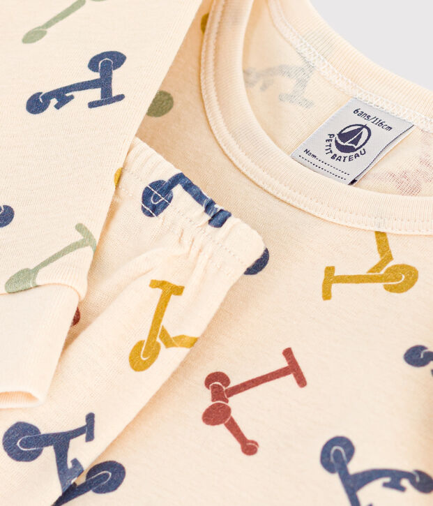 Children's Scooter Print Fitted Cotton Pyjamas Ecru/multicolor