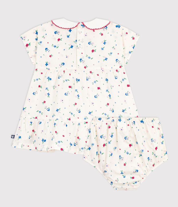 Babies' short-sleeved cotton dress and matching bloomers printed with hearts white/multicolor