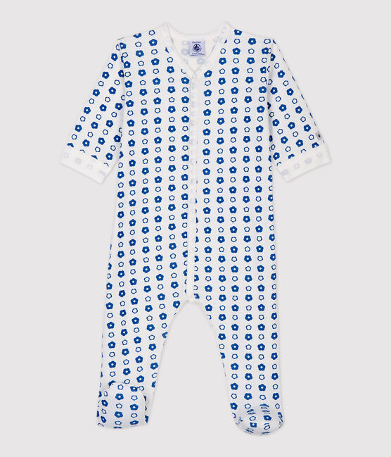 Babies' Retro Floral Organic Cotton Fleece Sleepsuit MARSHMALLOW white/MALLARD