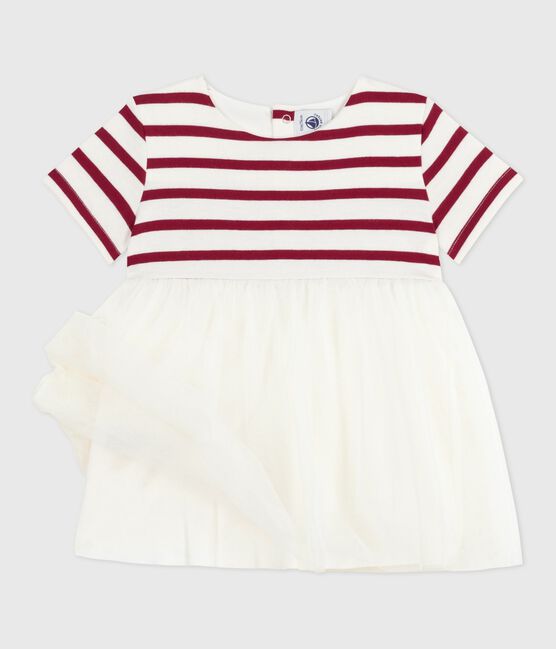 Babies' short-sleeved dress in two materials MILK red/AMARANTE