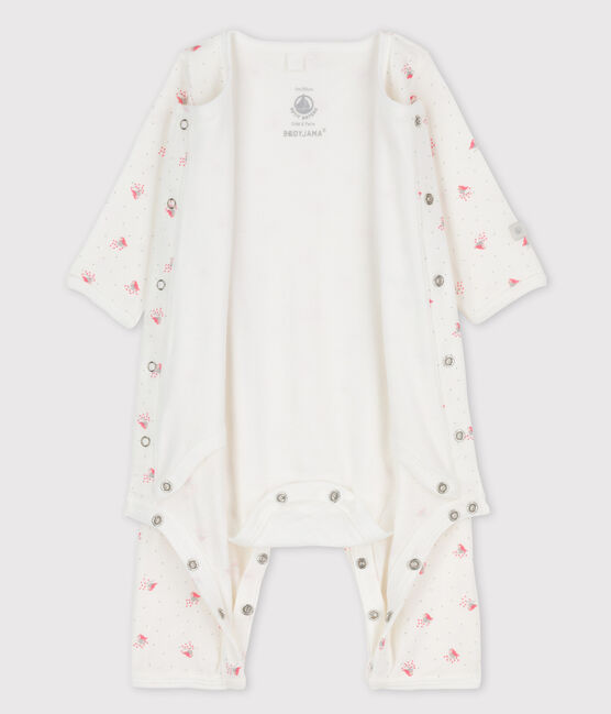 Babies' Footless Organic Cotton Bodyjama MARSHMALLOW white/MULTICO white