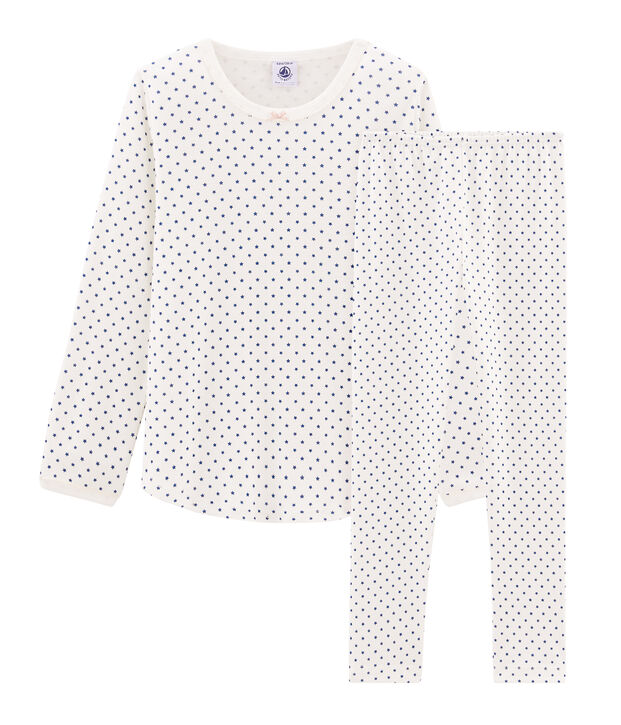 Girls' Ribbed Pyjamas white/blue