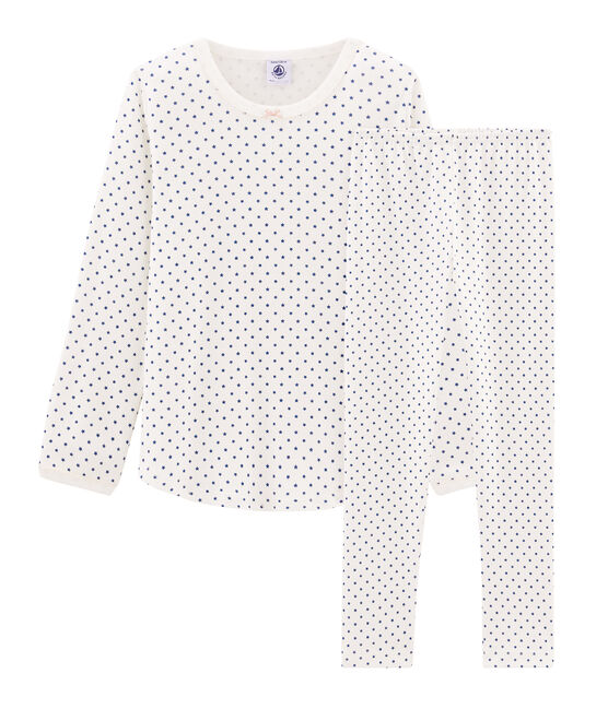 Girls' Ribbed Pyjamas MARSHMALLOW white/MAJOR CN blue