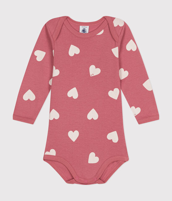 Babies' long-sleeved cotton body ROSEWOOD pink/MARSHMALLOW