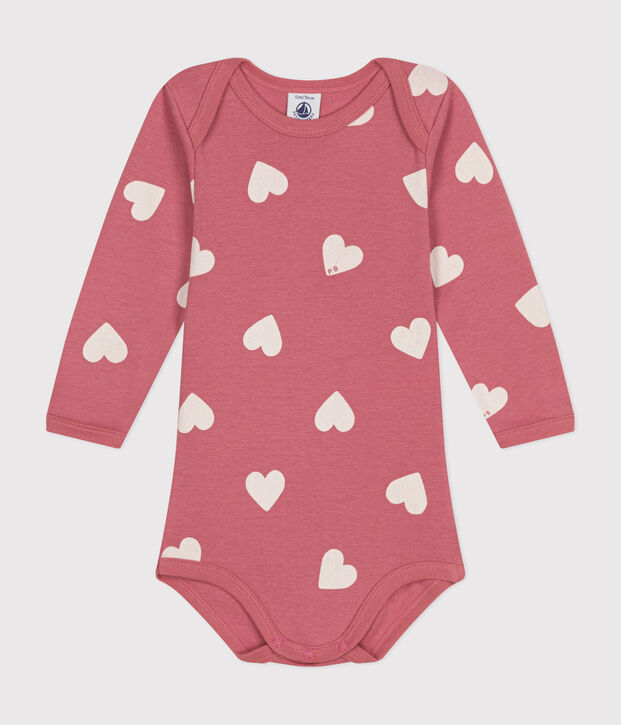 Babies' long-sleeved cotton body pink/white