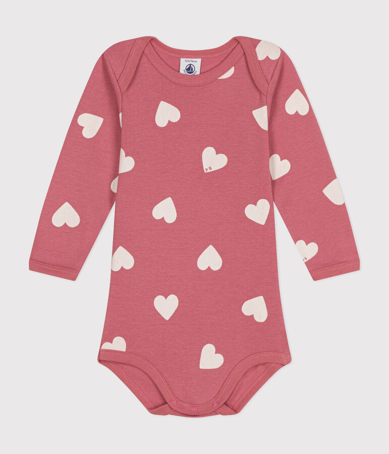Babies' long-sleeved cotton body pink/white