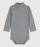 Babies' Stripy Long-Sleeved Roll Neck Cotton Bodysuit DUCKY /MARSHMALLOW