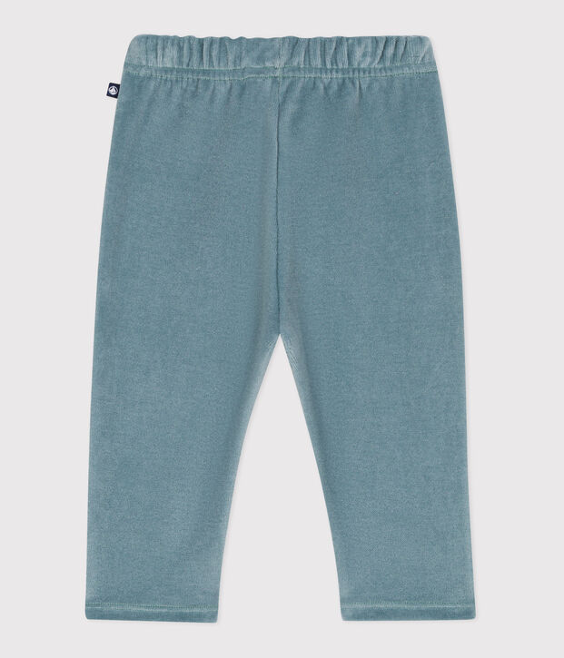 Babies' trousers in plain terry velour blue