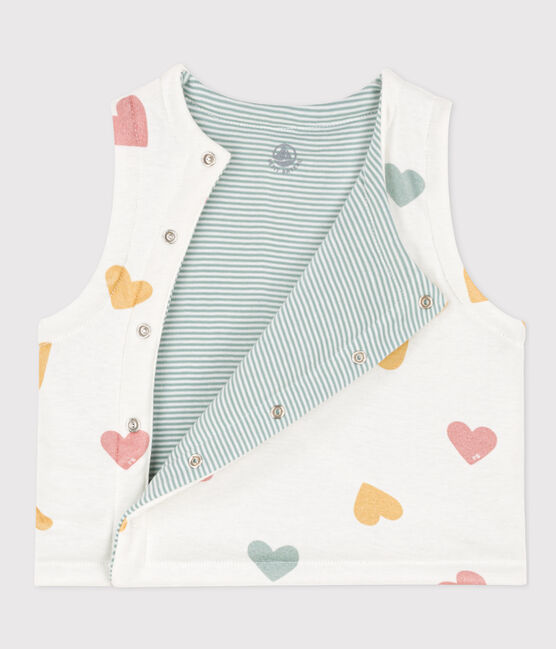 Babies' Reversible Heart Patterned Sleeveless Cotton Cardigan MARSHMALLOW white/MULTICO white