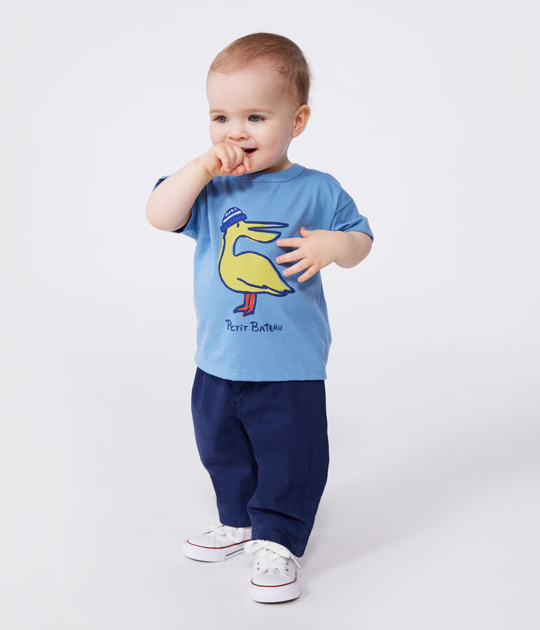 Babies' short-sleeved plain cotton T-shirt blue