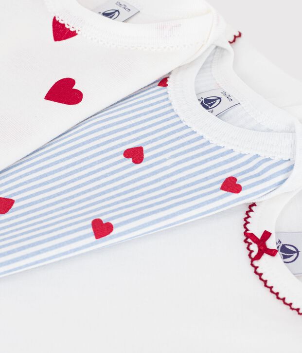 Pack of short-sleeved heart-print cotton bodies for babies multicolor