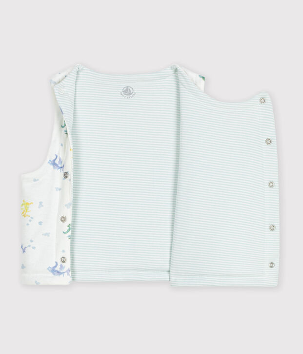 Babies' sleeveless reversible dragon-print cotton cardigan white/multicolor