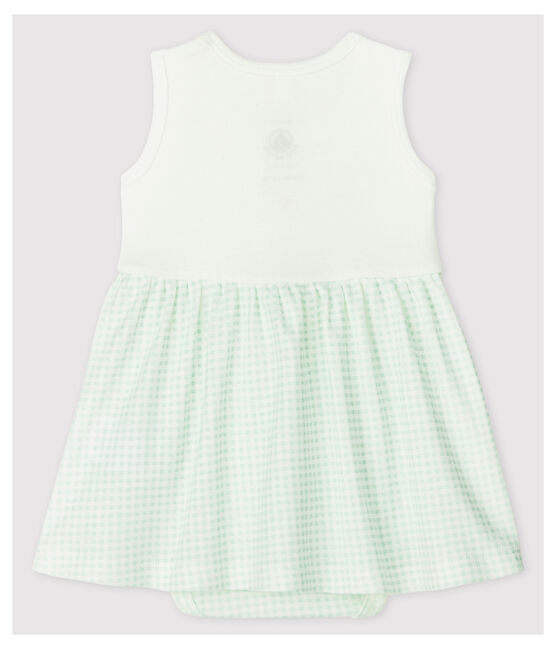 Baby Girls' Gingham Organic Cotton Bodysuit Dress MARSHMALLOW white/HAITI blue