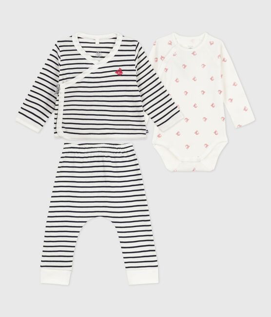 3-piece baby set with sailor top and boat print bodysuit MARSHMALLOW white/SMOKING blue