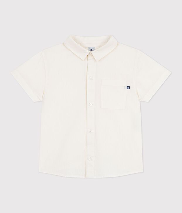 Children's short-sleeved cotton and linen shirt white