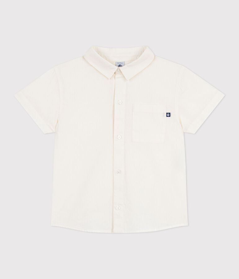 Children's short-sleeved cotton and linen shirt white