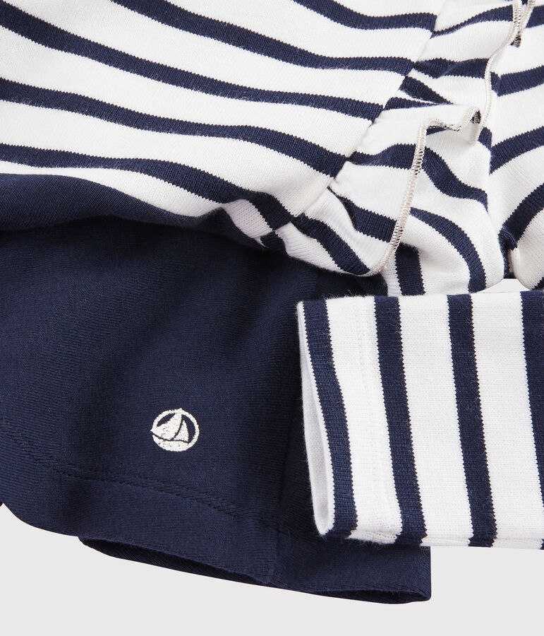 Girl's Long-sleeved Cotton Dress white/blue