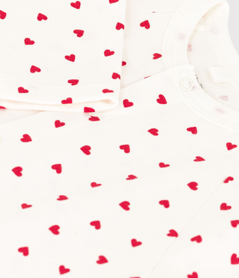 Babies' Heart Patterned Fleece Jumpsuit white/red