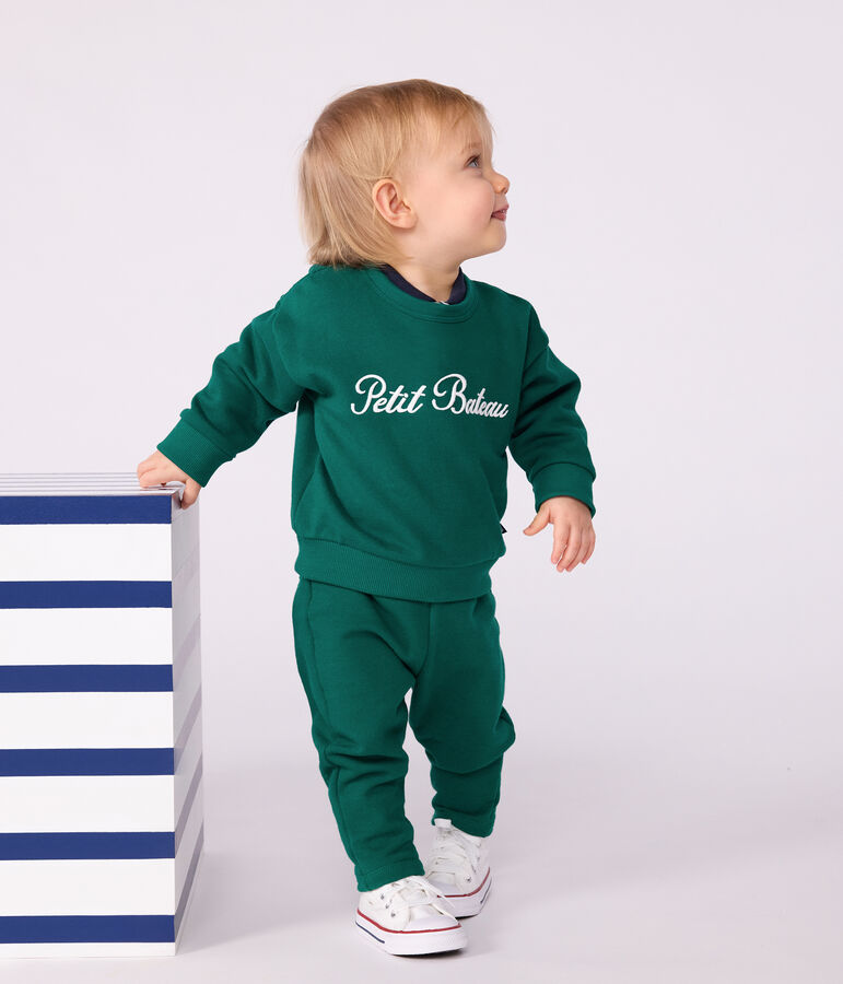 Babies' Petit Bateau embroidered cotton sweatshirt EVERGREEN green