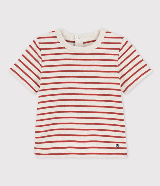 Babies' Organic Cotton Striped Short-Sleeved T-Shirt MONTELIMAR beige/OMBRIE