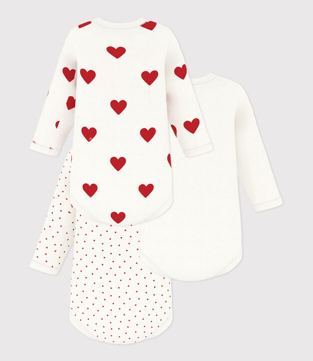 Babies' heart patterned long-sleeved cotton bodysuits - Pack of 3 multicolor