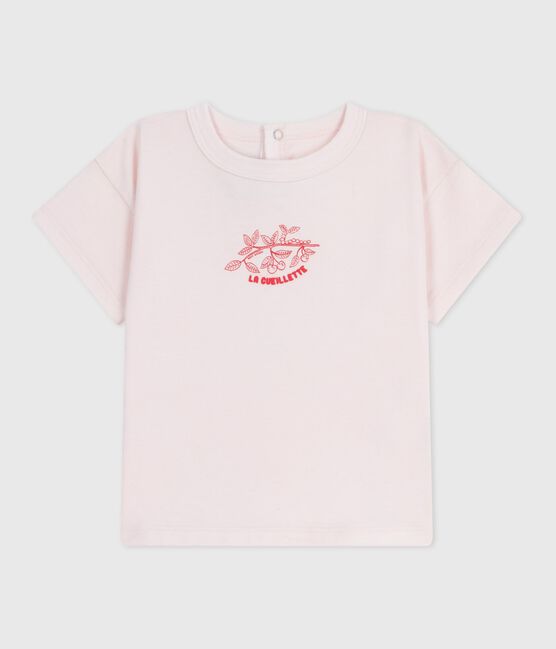 Babies' short-sleeved plain cotton T-shirt FLEUR pink