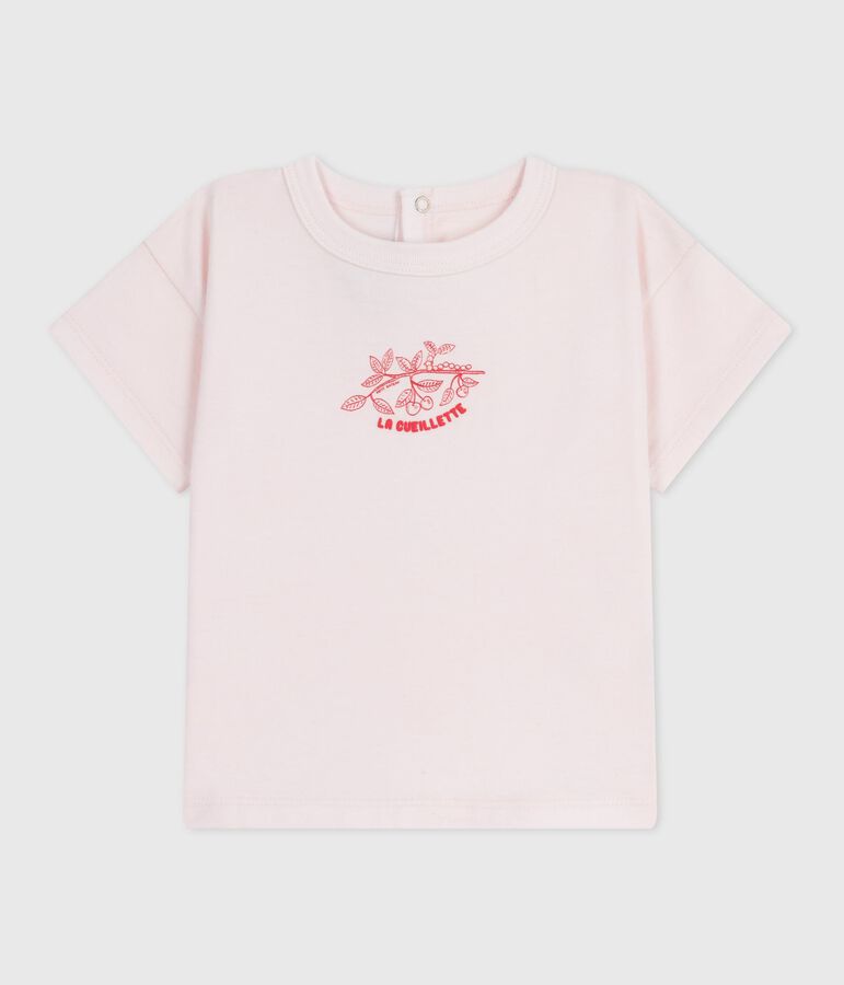 Babies' short-sleeved plain cotton T-shirt pink