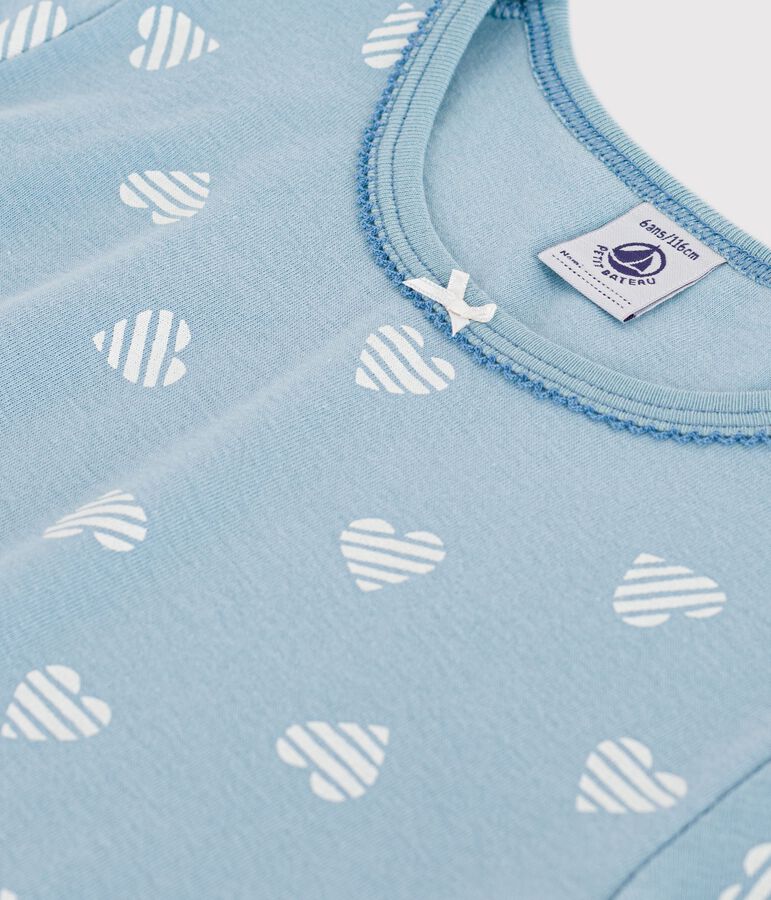 Children's short-sleeved heart-print cotton nightdress green/white